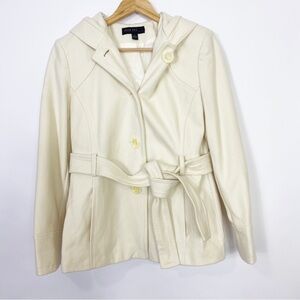 Jason Kole Coat Jacket Winter Hooded Belted Beige Wool Blend Pea Coat Sz Small